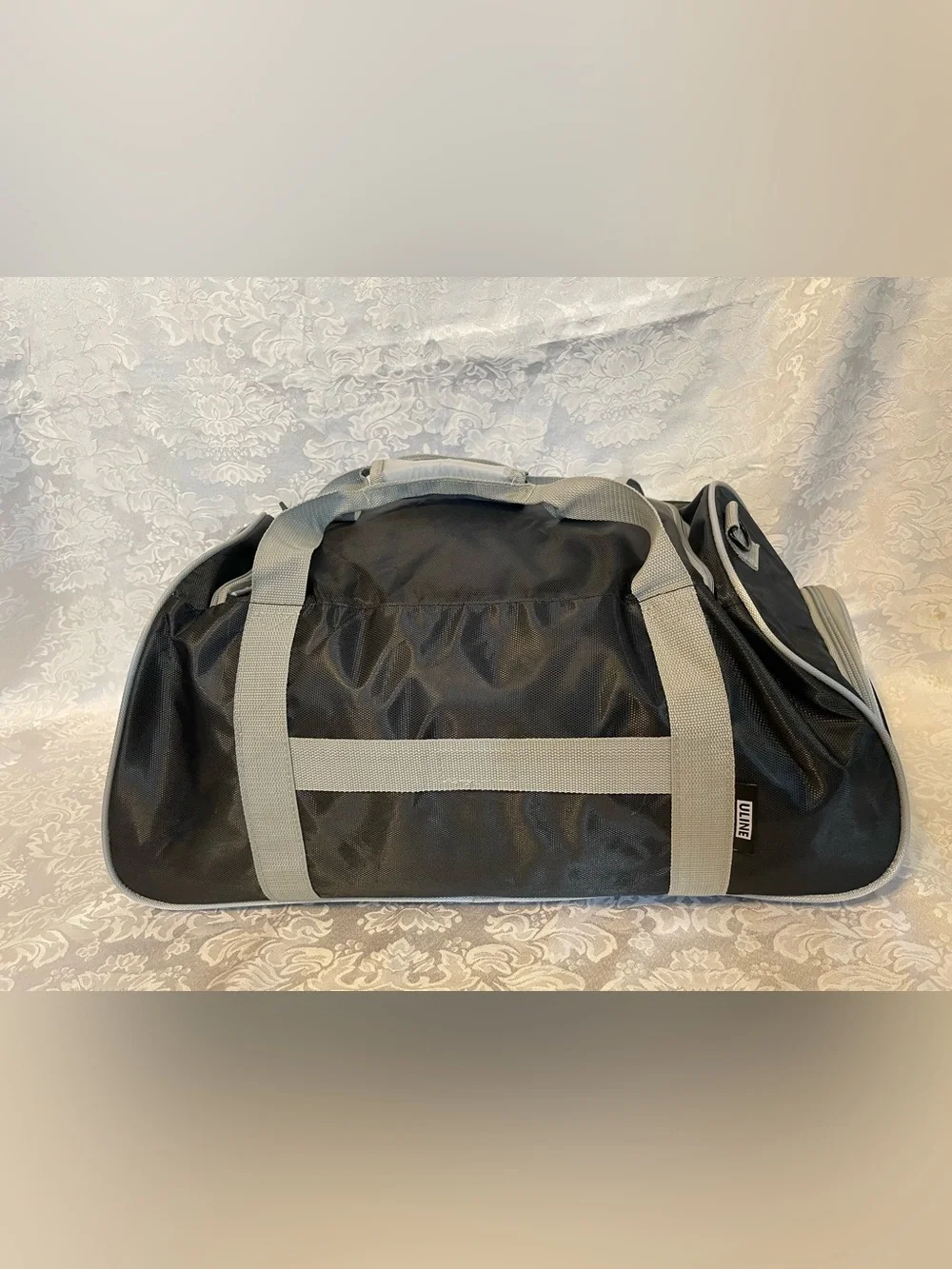 Men's Black Duffel Bag with Gray Straps - Classic Travel & Gym Bag